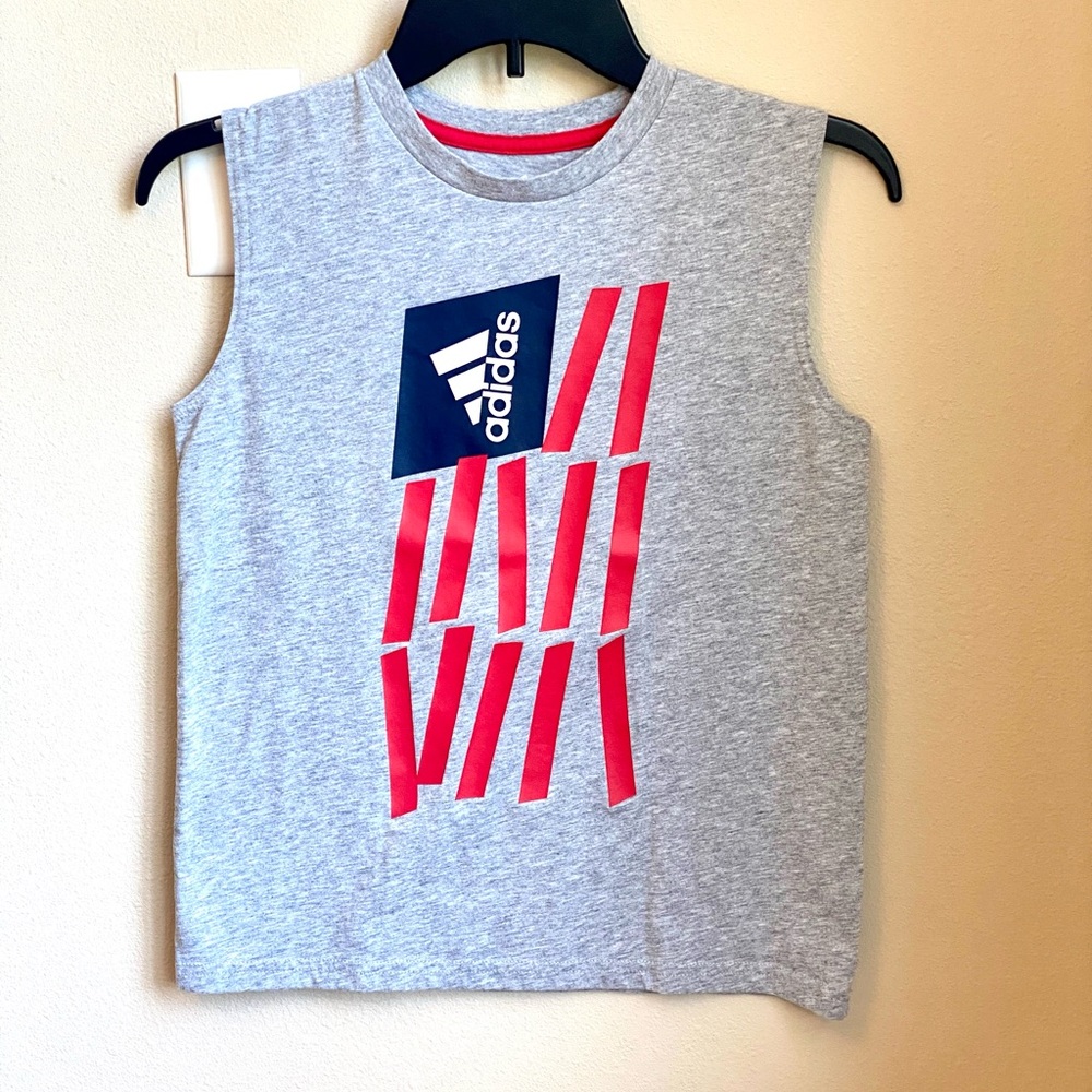 Worn Once Boys Adidas S 8 4th July American Flag Muscle Tee Tank Grey Red Blue
